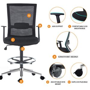 Sunon Office Tall Drafting Chair, Black & Brake Wheels