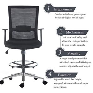 Sunon Office Tall Drafting Chair, Black & Brake Wheels