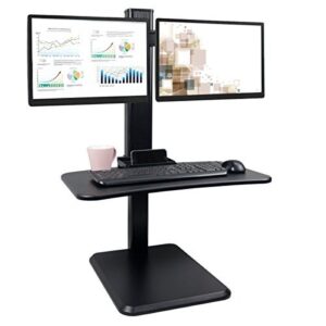 dual monitor desk converter, adjustable standing desk converter, standing desk workstation with vesa mount, black
