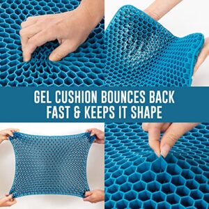 Gel Seat Cushion for Long Sitting - Honeycomb Cooling Pad with 1.2" Inches of Gel Padding & Padded Cover for Driving, Office Chair, Car or Wheelchair - Sciatica, Tailbone and Pressure Relief Pillow