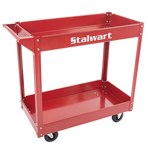 Stalwart 75-MOV1003 vice Utility Cart, Heavy Duty Supply Cart with Two Storage Tray Shelves- 330 lbs Capacity By Stalwart (Red)