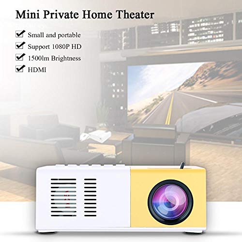 ASHATA Portable LED Projector,Home Cinema Projector Support 1080P HD Displaying,Mini Stylish HD Projector Support HDMI, AV, VGA, USB, Micro SD Input and 3.5mm Earphone Port(White + Yellow)