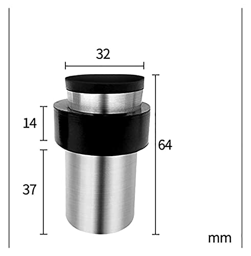 ZHJ Door Stops Cylindrical Stainless Steel Bathroom Glass Door Stop Punch-Free Rubber Bumper Heightened Door Top Anti-Collision Door Stop Stops (Size : 64mm)