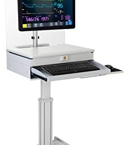 Displays2go Medical Computer Cart with Sneeze Shield, Acrylic, Screw-On – Gray (DWMDC1MNSH)