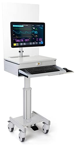 Displays2go Medical Computer Cart with Sneeze Shield, Acrylic, Screw-On – Gray (DWMDC1MNSH)