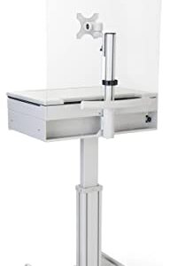 Displays2go Medical Computer Cart with Sneeze Shield, Acrylic, Screw-On – Gray (DWMDC1MNSH)