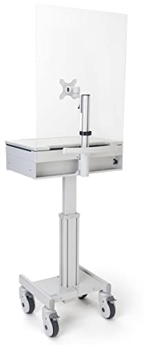 Displays2go Medical Computer Cart with Sneeze Shield, Acrylic, Screw-On – Gray (DWMDC1MNSH)