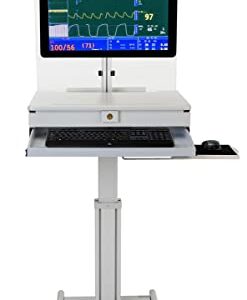 Displays2go Medical Computer Cart with Sneeze Shield, Acrylic, Screw-On – Gray (DWMDC1MNSH)