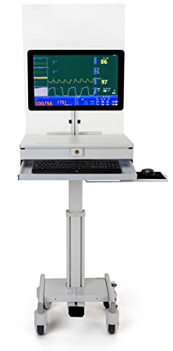 Displays2go Medical Computer Cart with Sneeze Shield, Acrylic, Screw-On – Gray (DWMDC1MNSH)