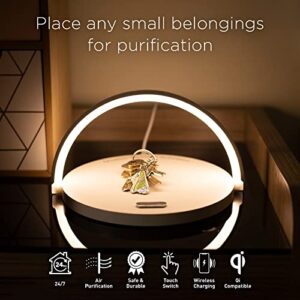 Qivation TiO2 Multifunctional Desk Lamp with Wireless Charger, Japan Tech 24/7 Air Purification, LED lamp 3 Brightness Levels, Phone Stand, Eye-Caring Night Light Qi Comp. for Home & Office