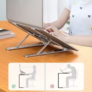 6-Levels Adjustable Laptop Stand, Gogobuddy Upgraded Full Silicone Non-Slip Laptop Stand for Desk Ergonomic Portable Notebook Holder Riser, Compatible with 10-17 inch Laptops and Tablets (Silver)