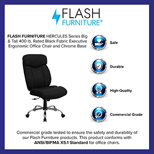 Flash Furniture HERCULES Series Big & Tall 400 lb. Rated Black Fabric Executive Ergonomic Office Chair and Chrome Base