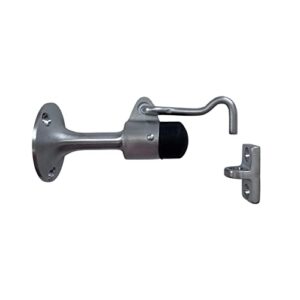 crl satin chrome finish wall mounted heavy duty door stop with hook and holder