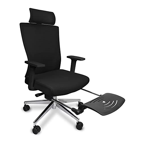 Ergonomic Office Chair with Footrest - Reclining Computer Desk Chair with Wheels for Adults, Lumbar Support, Fixed Arm Rests, Adjustable Height, Breathable Mesh Headrest & Back Rest