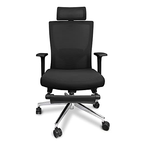 Ergonomic Office Chair with Footrest - Reclining Computer Desk Chair with Wheels for Adults, Lumbar Support, Fixed Arm Rests, Adjustable Height, Breathable Mesh Headrest & Back Rest