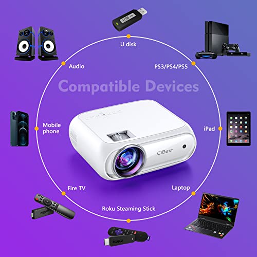 Cibest WiFi Projector Native 1080p, 8000L Movie Projector with High Contrast of 9000:1, Home Projector, Phone Projector, Compatible with iPhone, Android, TV Stick, etc. Projector Screen Included