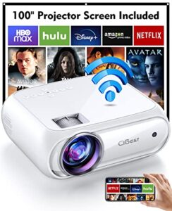cibest wifi projector native 1080p, 8000l movie projector with high contrast of 9000:1, home projector, phone projector, compatible with iphone, android, tv stick, etc. projector screen included