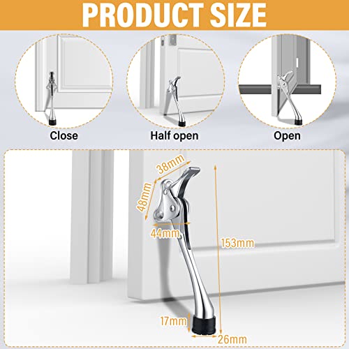 12 Pack 6 Inch Door Stoppers Kick Down Door Stopper Hands Free Kick Door Stop Bulk Heavy Duty Metal Door Kickstand Flip Down Door Stops for Bottom of Door with Adjustable Height and Rubber Tip