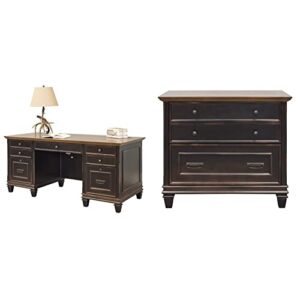 martin furniture hartford double pedestal shaped desk, brown – fully assembled & hartford lateral file cabinet, brown – fully assembled