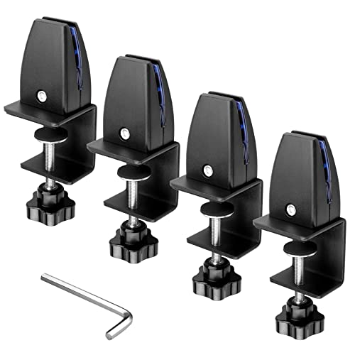 JSFURN Sneeze Guard Support Clamps 4 pcs, Adjustable Office Partition Clamp, Acrylic Desk Divider Clamps, Plexiglass Partition Clips, Aluminum Privacy Panel Clips, Punch-Free Partition Clips (Black)