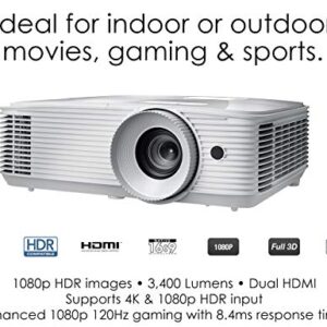 Optoma HD27HDR 1080p 4K HDR Ready Home Theater Projector for Gaming and Movies, 120Hz Support and HDMI 2.0, White