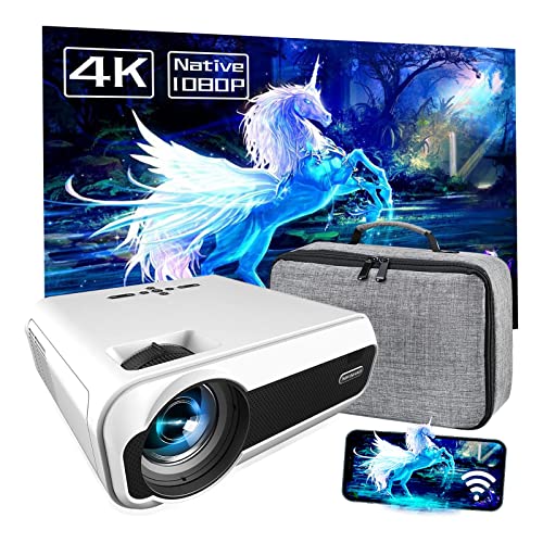 NIKISHAP Portable Projector with WiFi and Bluetooth - Enjoy 4K Outdoor Movies, Home Entertainment, and Smart Phone Streaming with HDMI, VGA, TV Stick, USB, SD Card Support