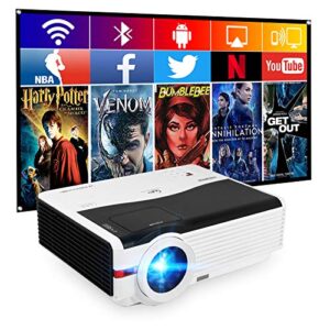 6200LM WiFi Bluetooth Projector Wireless HD Movies Projector 1080P LED Home Theater Projector 200” Display Compatible with Smartphone, Laptop, HDMI, USB, VGA, TV Stick, PS4 for Outdoor Entertainment