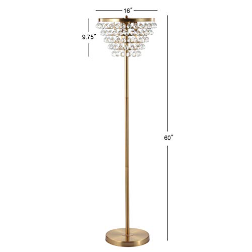 JONATHAN Y JYL9005B Jemma 60" Crystal/Metal LED Floor Lamp, Contemporary, Modern, Transitional, Elegant, Office, Living Room, Family Room, Dining Room, Bedroom, Hallway, Foyer, Brass Gold/Clear