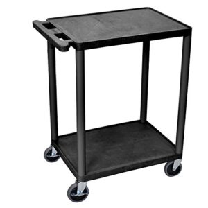 offex mobile structural foam plastic multipurpose utility cart with 2 shelves and ergonomic handle – black, great for garage, shop or storage area