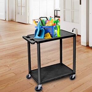 Offex Mobile Structural Foam Plastic Multipurpose Utility Cart with 2 Shelves and Ergonomic Handle - Black, Great for Garage, Shop or Storage Area