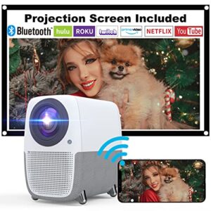 portable bluetooth wifi projector 4k-supported – video projector with 100” projection screen, 8000l, electric focus, full hd 1080p, home theater for ios/android phone, laptop/pc/ps4, outdoor movie