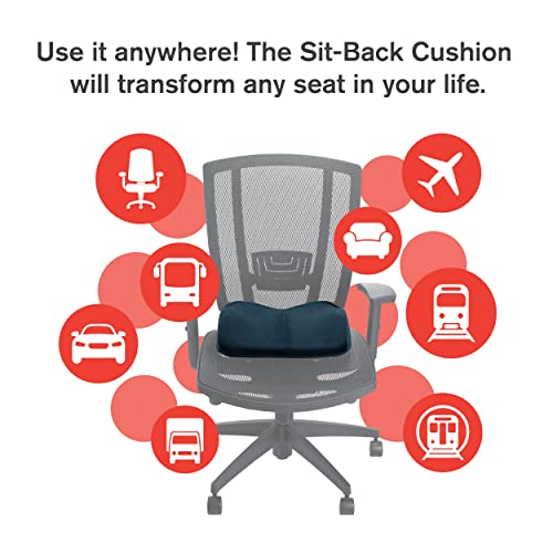 ObusForme Sit-Back Cushion – Seat Cushion and Posture Support, Contoured Ergonomic Design for Soothing Relief, Memory Foam Lumbar Support Pillow for Office Chairs and More