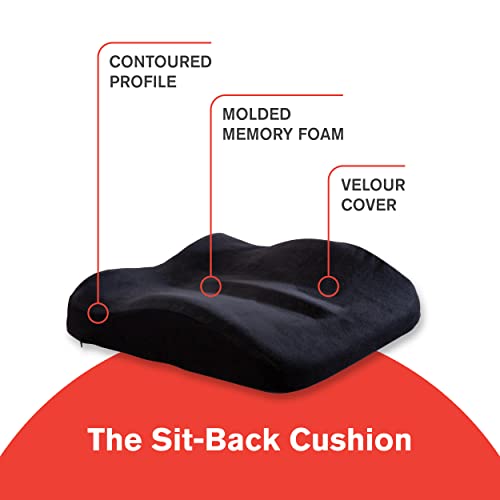 ObusForme Sit-Back Cushion – Seat Cushion and Posture Support, Contoured Ergonomic Design for Soothing Relief, Memory Foam Lumbar Support Pillow for Office Chairs and More