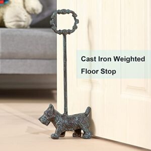 WEMPOLU Cast Iron Door Stopper with Handle, 4.88 Lbs Decorative Metal Dog Door Stop, Antique Blue