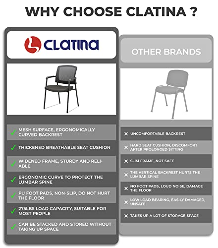 CLATINA Home Office Desk Chair No Wheels,Ergonomic Mesh Mid Back Stacking Arm Chair for Remote Learning,Small Office,Guest Chair,College Apartment - Alba Black