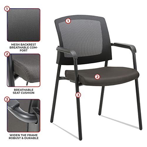 CLATINA Home Office Desk Chair No Wheels,Ergonomic Mesh Mid Back Stacking Arm Chair for Remote Learning,Small Office,Guest Chair,College Apartment - Alba Black