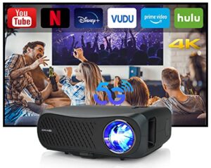 5g wifi bluetooth projector, 10000l native 1080p outdoor projector 4k movie 300″ display, wireless sync screen home theater projector for ios/android phone/hdmi/usb/pc/fire stick, 4d keystone & zoom