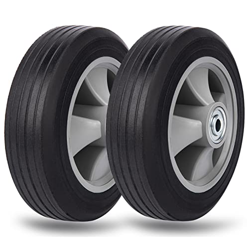 8”x 2”Flat Free Solid Rubber Wheel,Heavy Duty Solid Rubber Wheels Replacement Hand Truck Wheels with Ball Bearings and 1/2” Bore Hole Diameter,Hand Truck Tire 290 lbs Load Capacity (2-Pack)