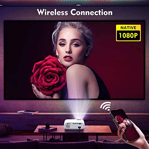 Mini Projector, FUNTUSPIC-Ci Best Phone Projector 2022 Upgraded Native 1080P with 8500L, WiFi Projector Compatible with iOS/Android Phone/Tablet/Laptop/TV Stick/USB/PS4 [100" Screen Included]