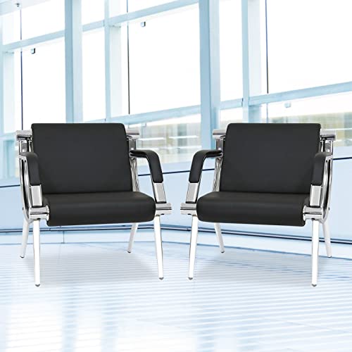 Kinbor 2Pcs Reception Chairs - Black PU Leather Lobby Chairs, Airport Chairs