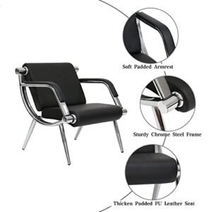 Kinbor 2Pcs Reception Chairs - Black PU Leather Lobby Chairs, Airport Chairs