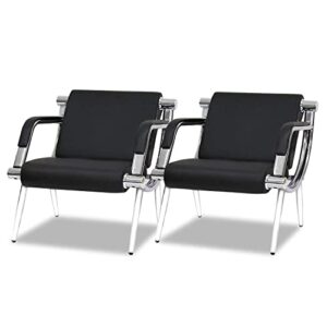 Kinbor 2Pcs Reception Chairs - Black PU Leather Lobby Chairs, Airport Chairs