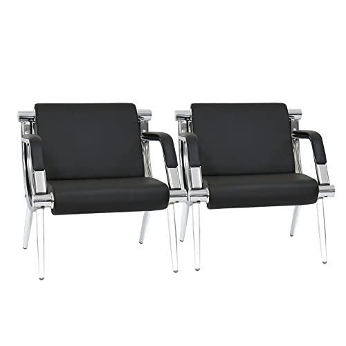 Kinbor 2Pcs Reception Chairs - Black PU Leather Lobby Chairs, Airport Chairs