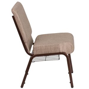 EMMA + OLIVER 21" W Church Chair, Beige Fabric Book Rack/Copper Vein Frame