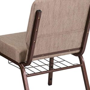 EMMA + OLIVER 21" W Church Chair, Beige Fabric Book Rack/Copper Vein Frame