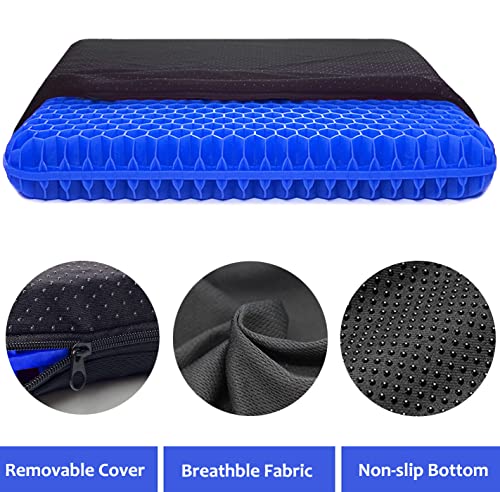 Gel Seat Cushion, 2inch Extra Thick Egg Gel Cushion Office Seat Cushion Home Chair Pads, Breathable Cooling Car Seat Cushion for Reduce Sweat, Pressure Relief Cushion for Wheelchair (Blue)