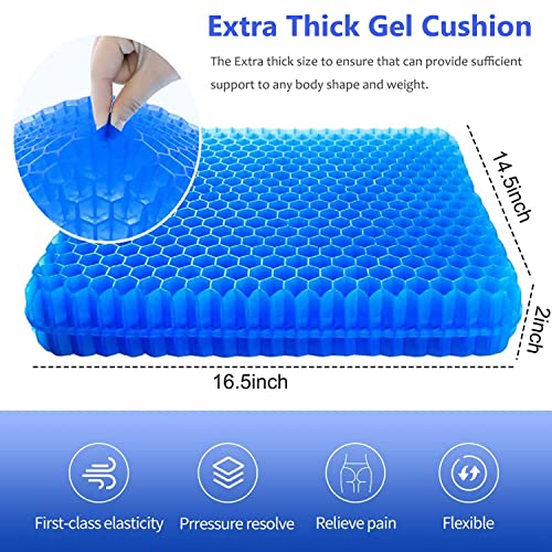 Gel Seat Cushion, 2inch Extra Thick Egg Gel Cushion Office Seat Cushion Home Chair Pads, Breathable Cooling Car Seat Cushion for Reduce Sweat, Pressure Relief Cushion for Wheelchair (Blue)