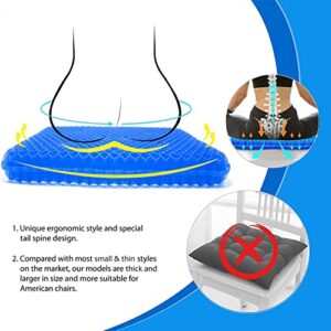 Gel Seat Cushion, 2inch Extra Thick Egg Gel Cushion Office Seat Cushion Home Chair Pads, Breathable Cooling Car Seat Cushion for Reduce Sweat, Pressure Relief Cushion for Wheelchair (Blue)