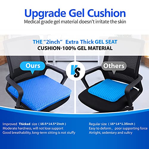 Gel Seat Cushion, 2inch Extra Thick Egg Gel Cushion Office Seat Cushion Home Chair Pads, Breathable Cooling Car Seat Cushion for Reduce Sweat, Pressure Relief Cushion for Wheelchair (Blue)