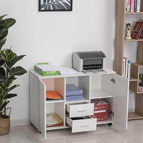 Vinsetto Multifunction Office Filing Cabinet Printer Stand with 2 Drawers, 2 Shelves, & Smooth Counter Surface, White